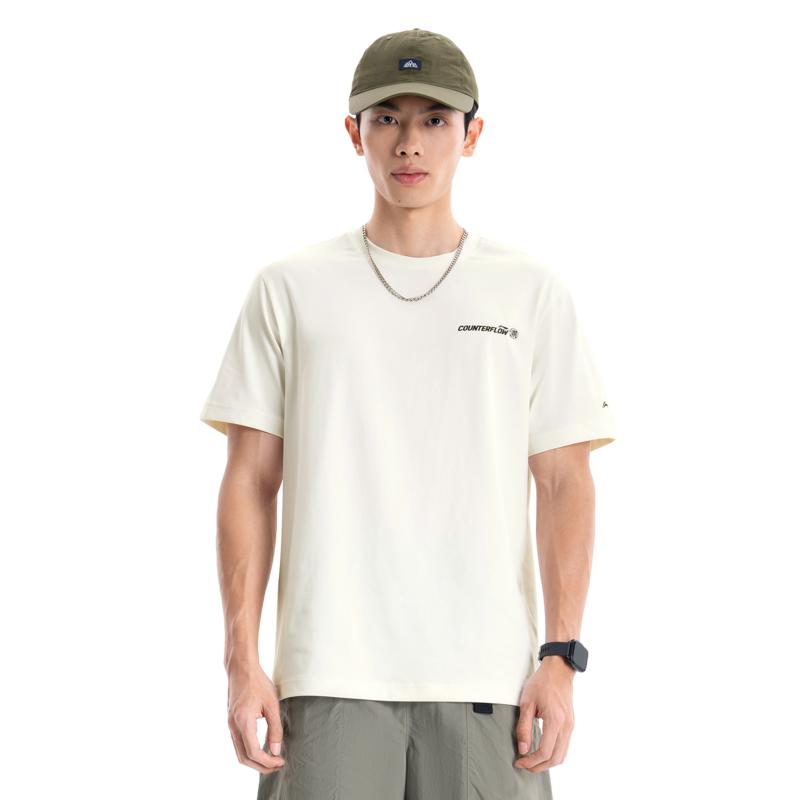 Li-Ning Outdoor CF Quick-Dry Cool Round Neck T-Shirt With Solid Color Letter Logo Men Tops Off-White ATSW031-1