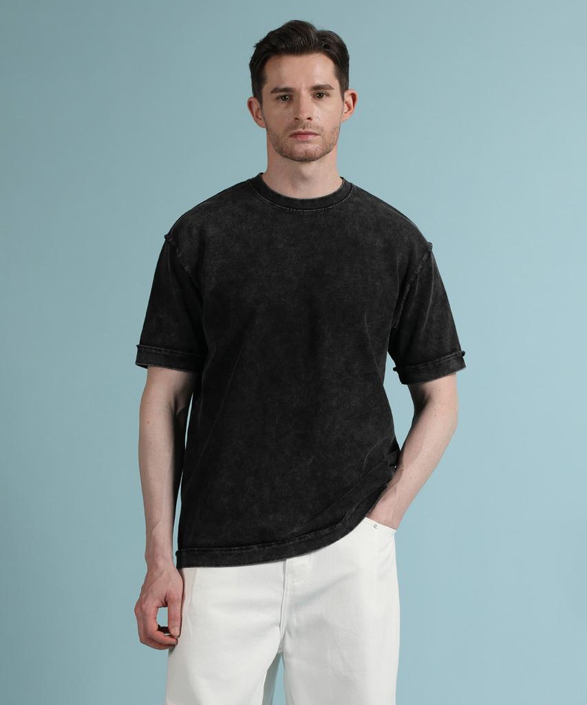 PANICALE Black Pigment Washed Short Sleeve T-Shirt