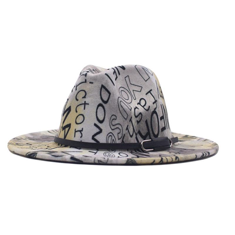 Autumn and winter men's and women's new letter digital printing big eaves hat fashionable British woolen belt jazz hat