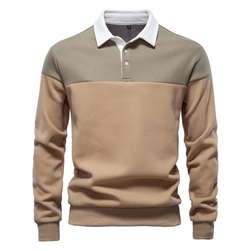Men's Collared Pullover Sweatshirt, Loose Fit Color Block Long Sleeve Sweatshirt, Ribbed Cuffs Casual Spring Fall Top