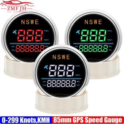 SUS316 85mm GPS Speedometer Gauge with Antenna Odometer Digital 0-299KMH,Knots Speed Meter for Boat Marine Yacht 12V24V