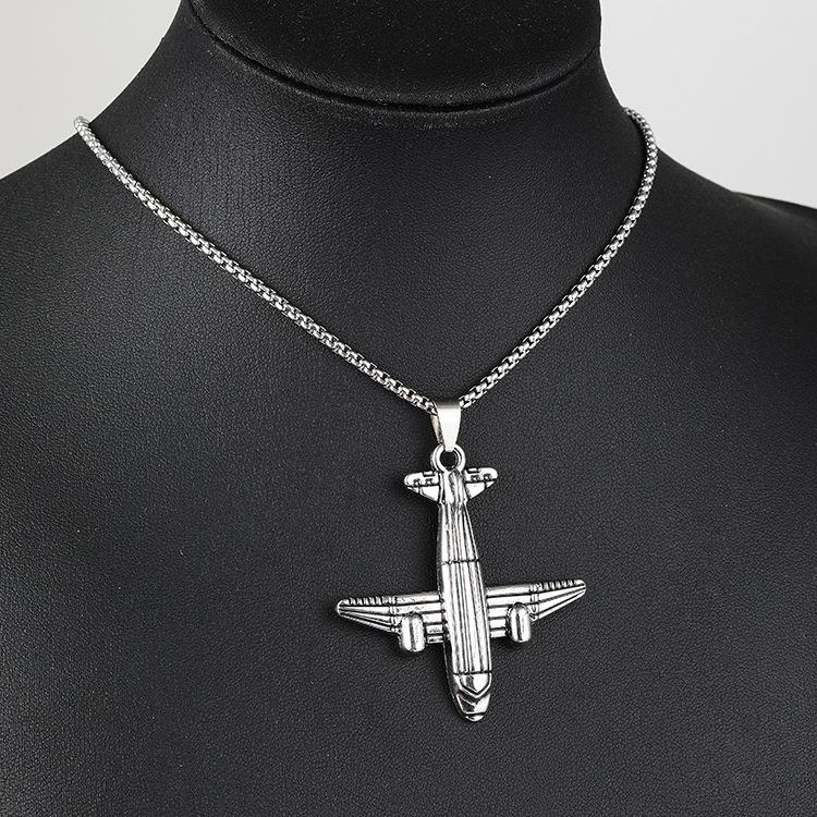 New Hip-hop Titanium Steel Airplane Versatile Retro Women's Niche Accessories Trendy Men's Pendant Necklace