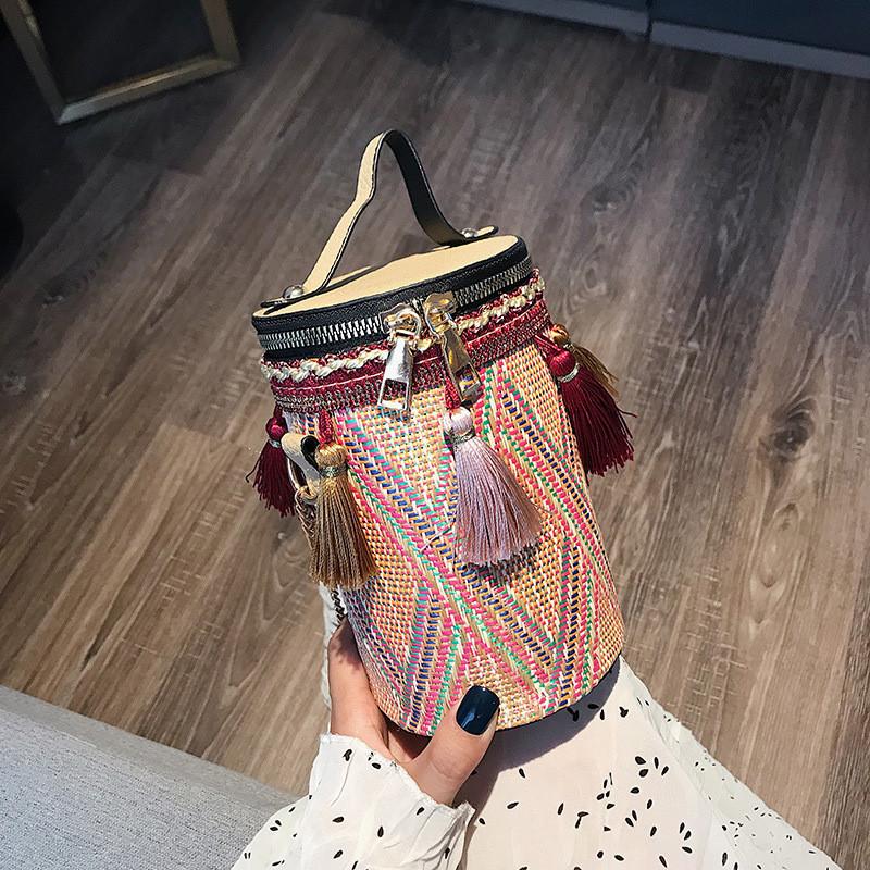 Circular Ethnic Style Handbag Women Shoulder Bag With Tassels For Casual Events
