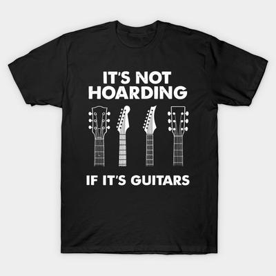 Men Black Print T-shirt It'S Not Hoarding If It'S Guitars No-Cut Heat Transfer Print Cotton Tshirt