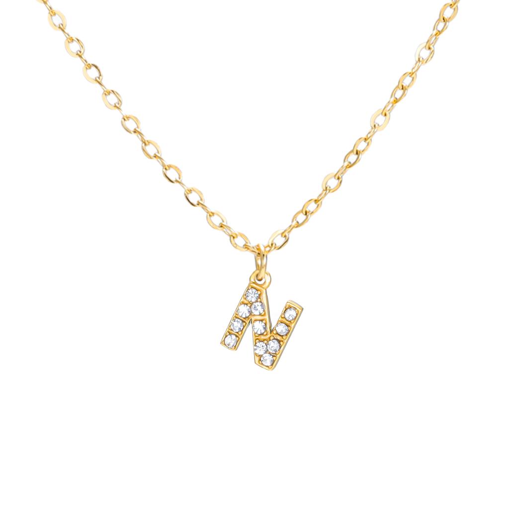 A-Z Initial Letter Pendant Necklace Gold Color Stainless Steel Clear Zircon Women Trendy Choker Minimalist Alphabet Jewelry Gift
