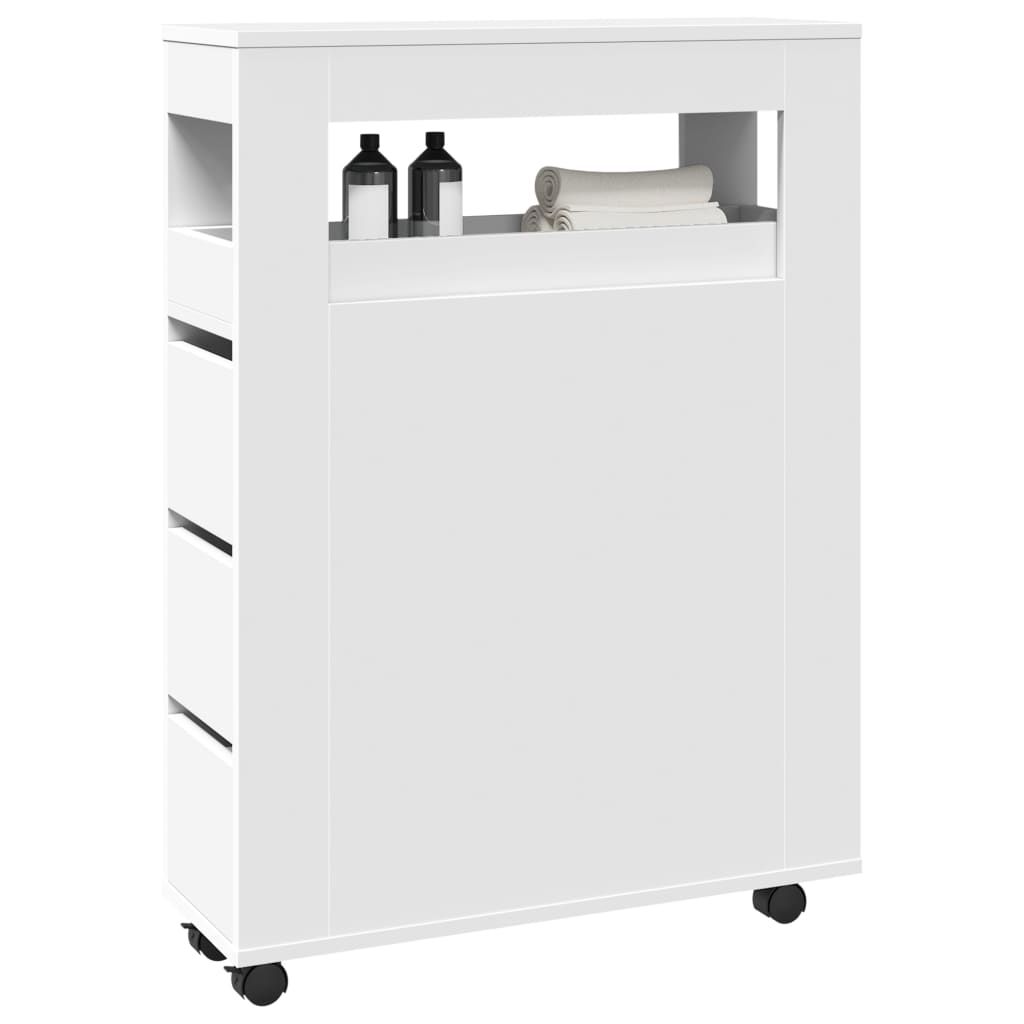 Vidaxl Schmale Badezimmerschrank auf Rollen, Weiß