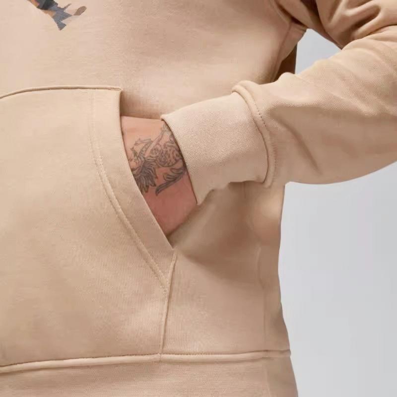 Jordan Logo Print Hoodie With Fleece Lining And Loose Fit Men Tops Khaki FD7416-200