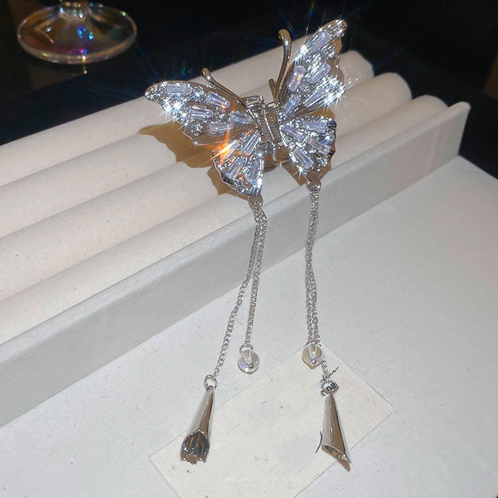 Elegant Shiny Rhinestone Tassel Hair Claw Clip Butterfly Hair Claw Clip  Women Hair Accessories