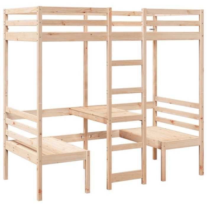 VidaXL Lit mezzanine avec bureau et chaises 75x190 cm pin massif, cadre de lit mezzanine, cadre de lit de cabine, cadre de 3308562