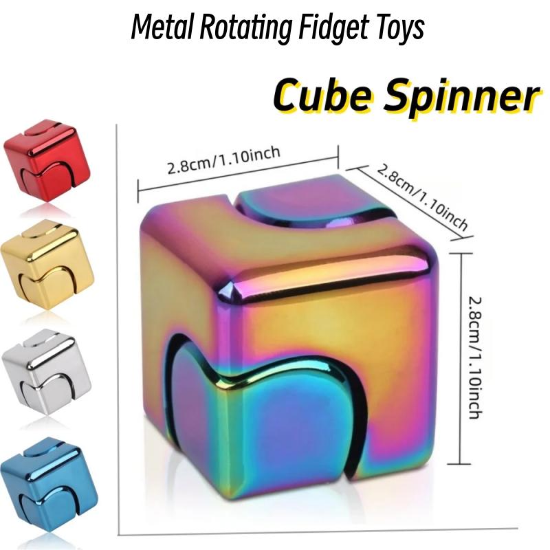 Metal Cube Rotating Fingertip Gyroscope Fidget Anti Stress Toys Cool Sensory Desk Gadget Office Stress Relief Gifts