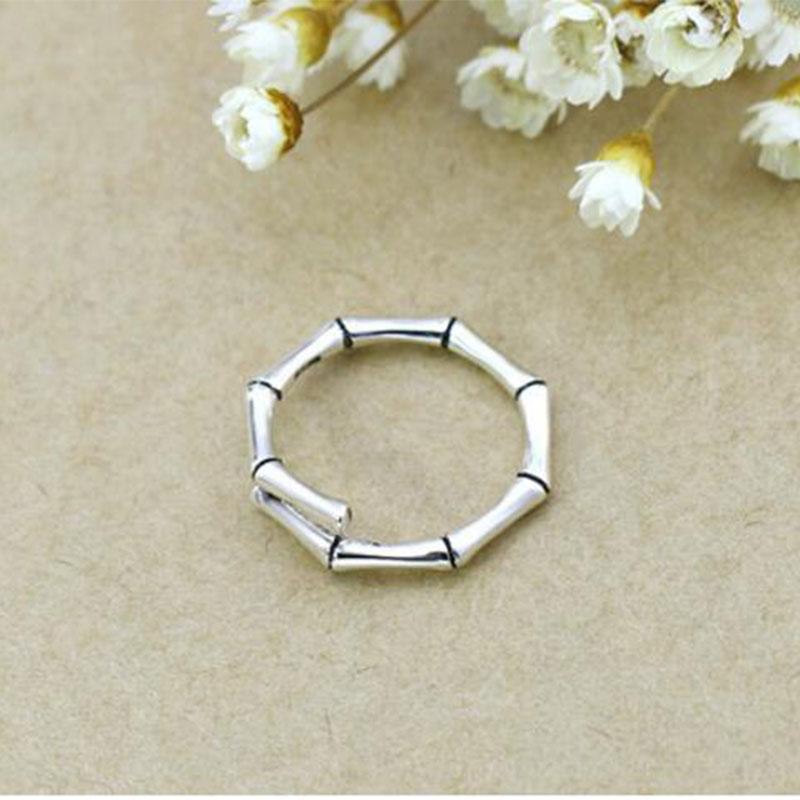 ANENJERY Bamboo Open Ring with Black Star Fashion Silver Jewelry Women Men Fashion Gifts
