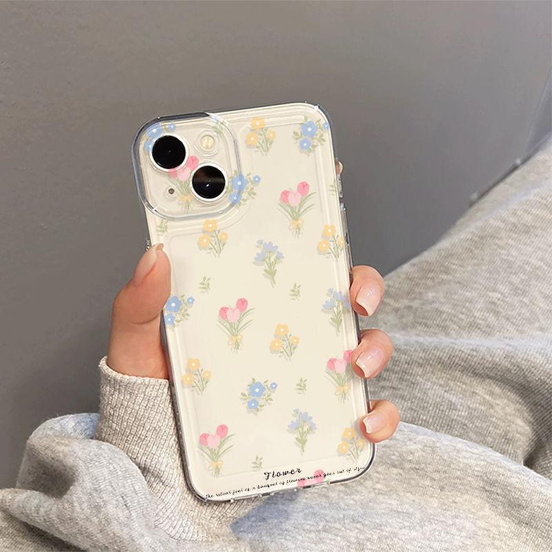 Small Fresh Color Flower iPhone17Promax Mobile Phone Case Is Suitable for Apple 16promax Transparent Space Case.