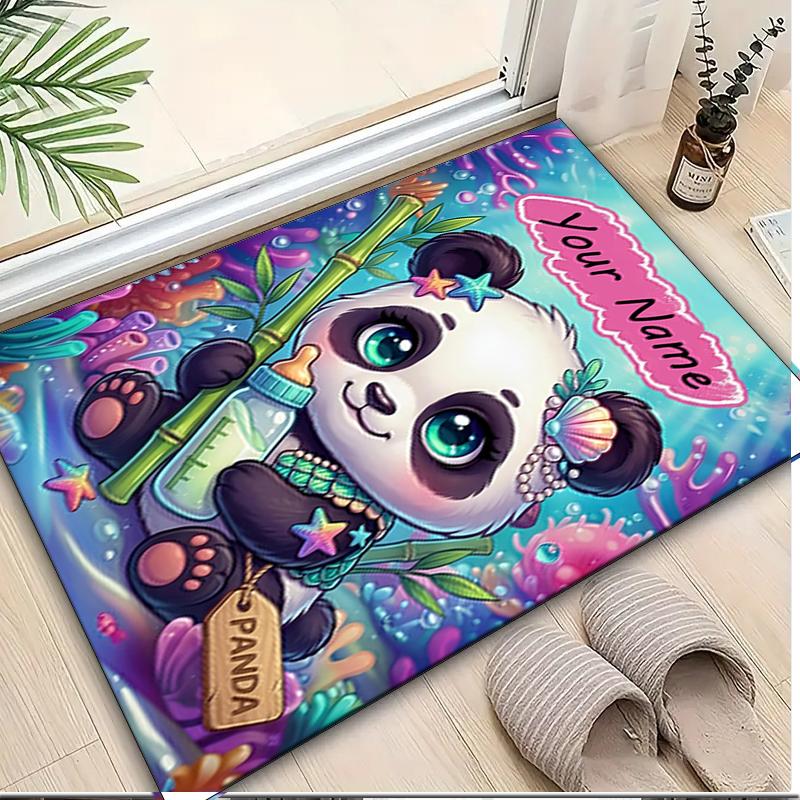 1PC Custom Name Panda Underwater Adventure Theme Floor Mat Ideal for Living Room, Game Rooms, Office, Bedroom,Floor Mat Playful Design