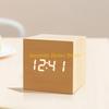 F26C Wood Cube Voice Control  Led Alarm Clock Decorative Clock Ornaments Art Crafts Supplies for Home Bedroom Dormitory