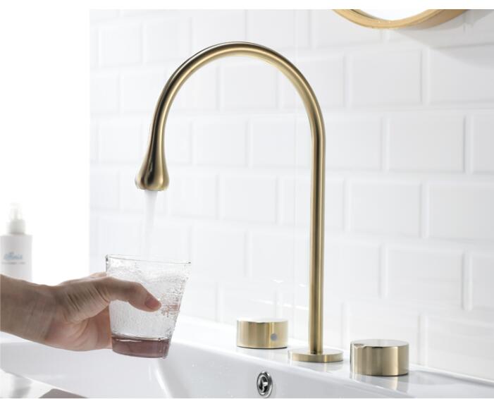 Widespread Basin Faucet Bathroom Hot and Cold Total Brass Water Mixer Tap Brush Gray Black Basin Water Sink Mixer crane
