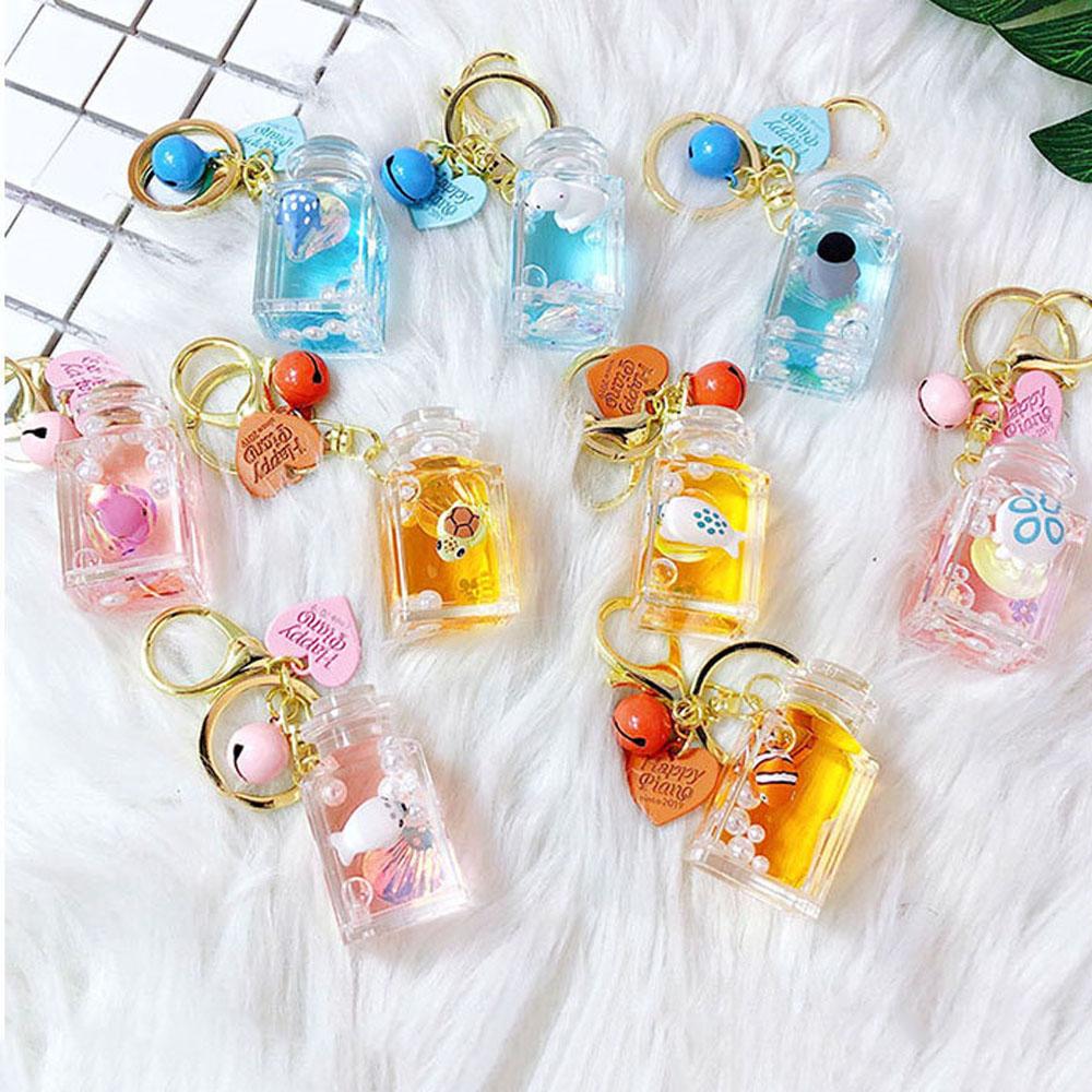 Bottle Marine Acrylic Moving Liquid Gifts For Women Car Pendant Keychain Key Ring Bag Charm
