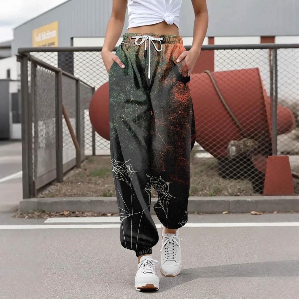 Damen Casual Fashion Halloween Printed Freizeithose Jogginghose Hose Kordelzug Elastische Taille Kordelzug Kordelzughose