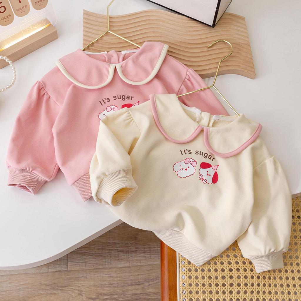 Korean-Style Spring Sweater for Baby Girls with Cute Lapel and Long Sleeves