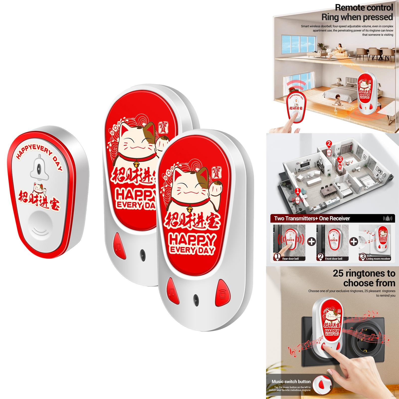 

Комплект дверных звонков, компактный беспроводной диапазон 100 м для школ на открытом воздухе в помещении style B