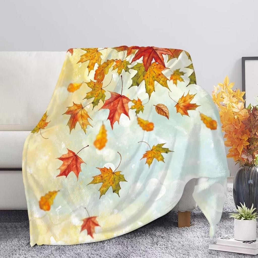 Harvest Autumn Throw Blanket Pumpkin Farmhouse Fallen Leaves Blanket Cozy Soft Lightweight Flannel Plush Blankets for Bed Couch