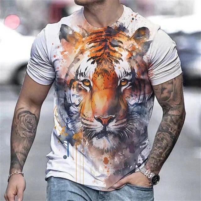 

Лев, тигр и волк с 3D принтом Harajuku Animal Tops Ретро мужская летняя футболка с короткими рукавами праздничная повседневная 4XL