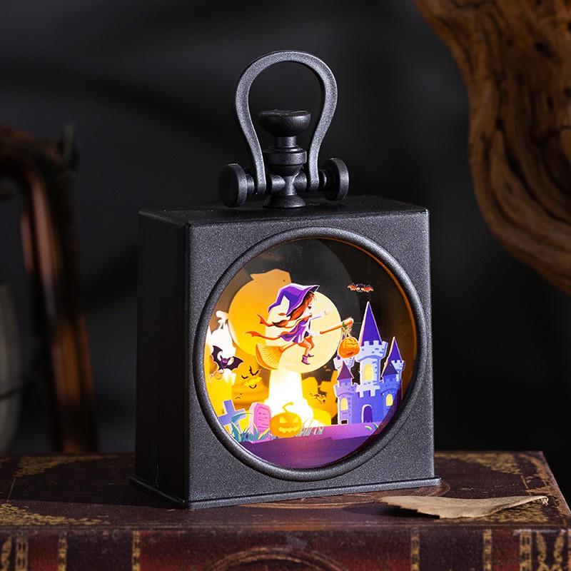 Halloween Decorations Kids - Cute Handheld Gift Box Lantern With Witch Pumpkin Skeleton Scarecrow Figurines