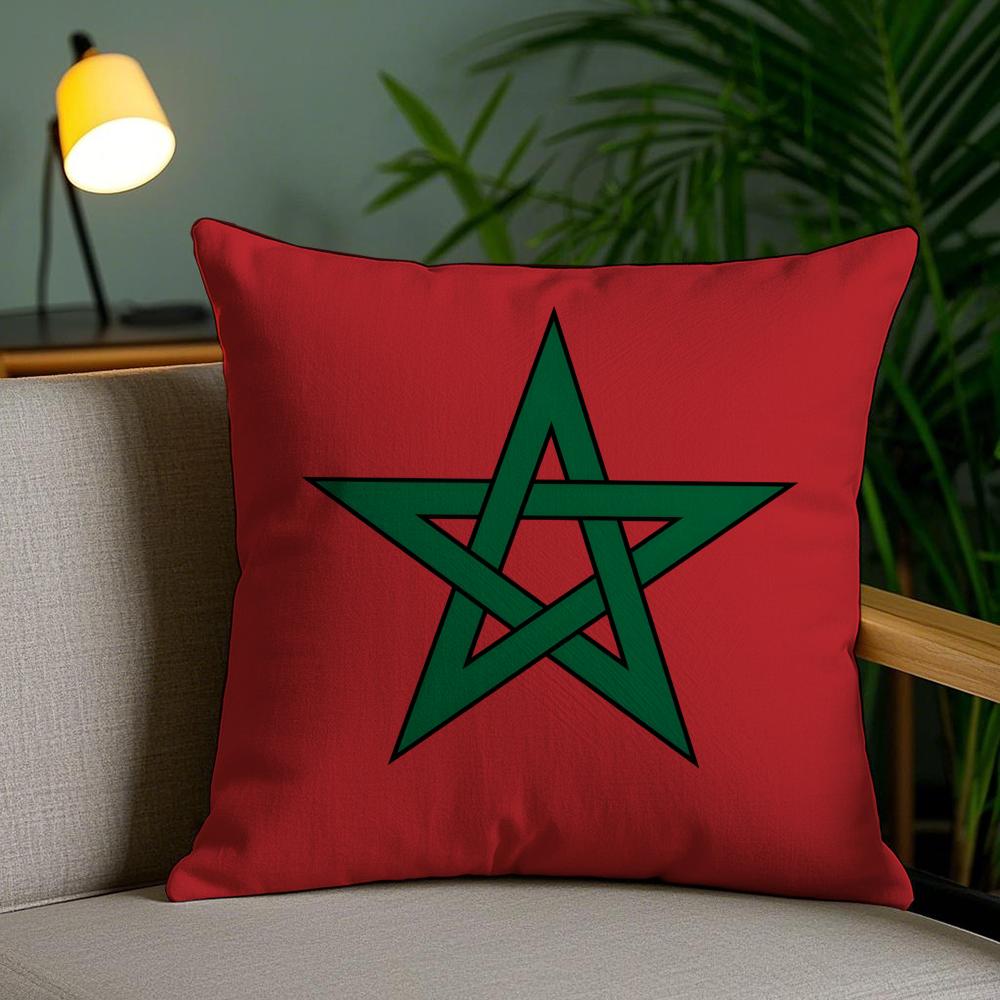 Morocco Flag Cushion Cover Plush Fabric Soft Double-Sided Printed Invisible Zipper Sofa Pillow Case Home Decor