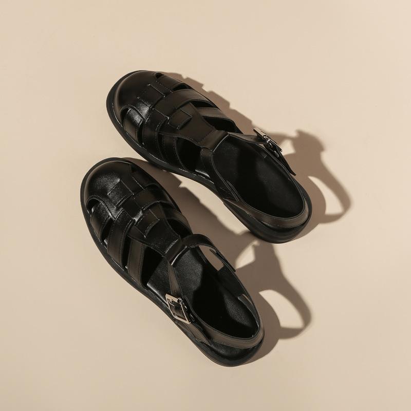 

Yuexinwang leather flat for Huizhou women s shoes grape mother same beach sandals hollow flat bottom summer new sandals 34 чёрный
