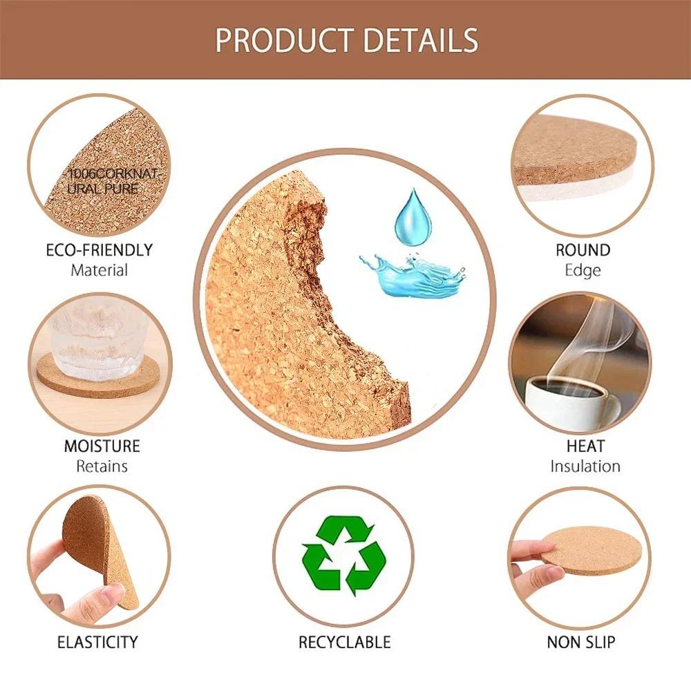 30/1 pièce Sous-verres en liège naturel Isolation thermique Forme ronde Tapis de tasse Diamètre 10 cm Tapis de table à café thé vin Outil pour maison bureau cuisine