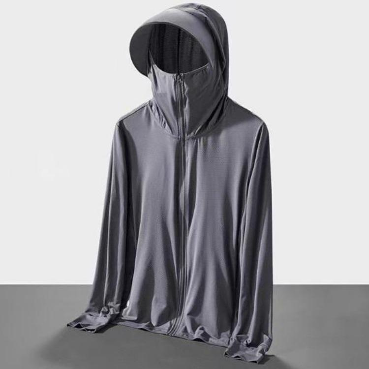 Ice Silk UV Protection Sunscreen Hooded Jacket for Men Women Long Sleeve Outdoor Coat with Zipper Closure