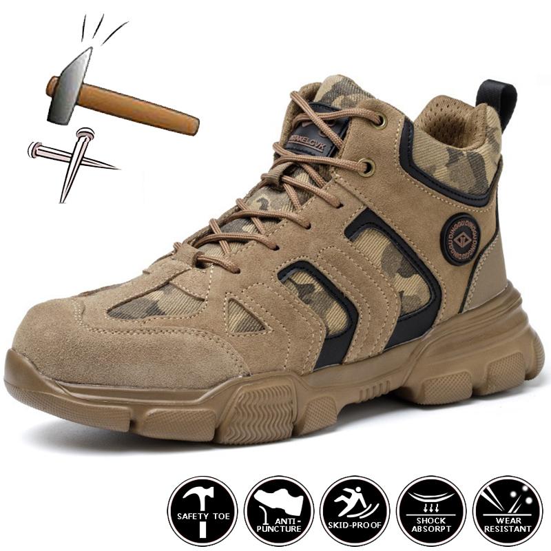 Gray Safety Shoes Men Lightweight Work Boots Safety Steel Toe Shoes Men European Standard Steel Toe Work Shoes Plus Size 38-48