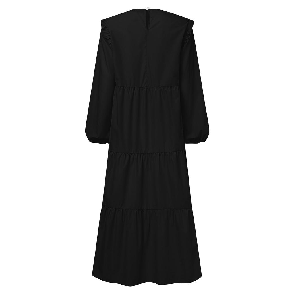 Women's Casual Long Sleeve Round Neck Color Dress Long Dress Robe