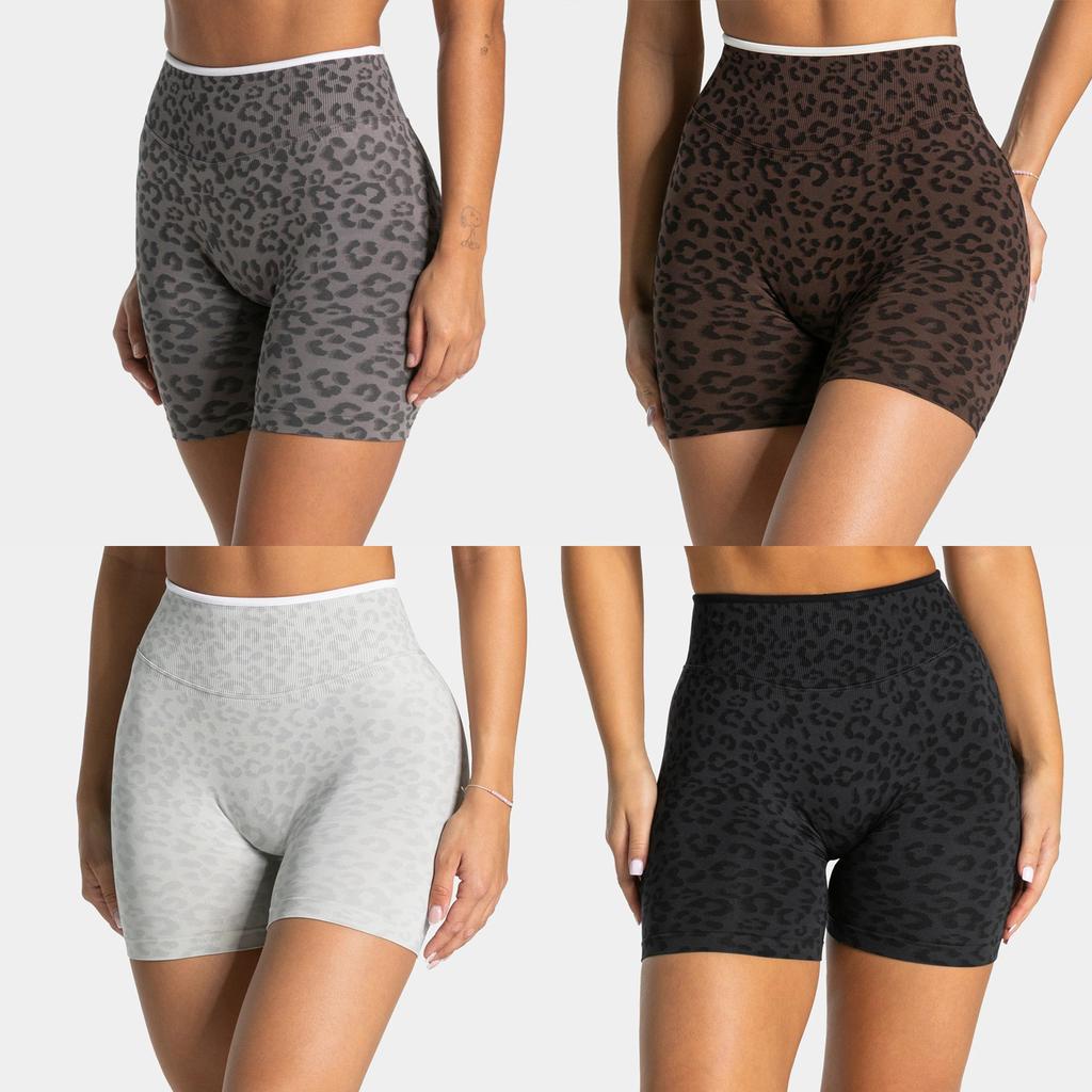 Leopard Print Yoga Shorts With Seamless Edge For Running And Gym Workouts For Women