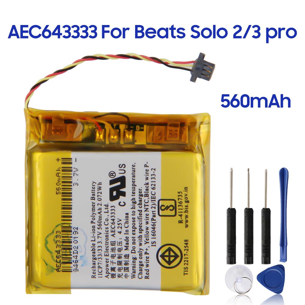 Akumulator litowo-jonowy do Beats Solo 2.0 3.0 2/3 pro Nowy akumulator Beats Solo3 Wireless AEC353535 AEC643333 Bateria do słuchawek For Studio 2/3 solo pro