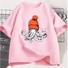 Octopus Orange Beanie Cotton TShirt Japanese Style Graphic Tees Casual Cotton Short Sleeve Round Neck Tshirts Unisex Clothe