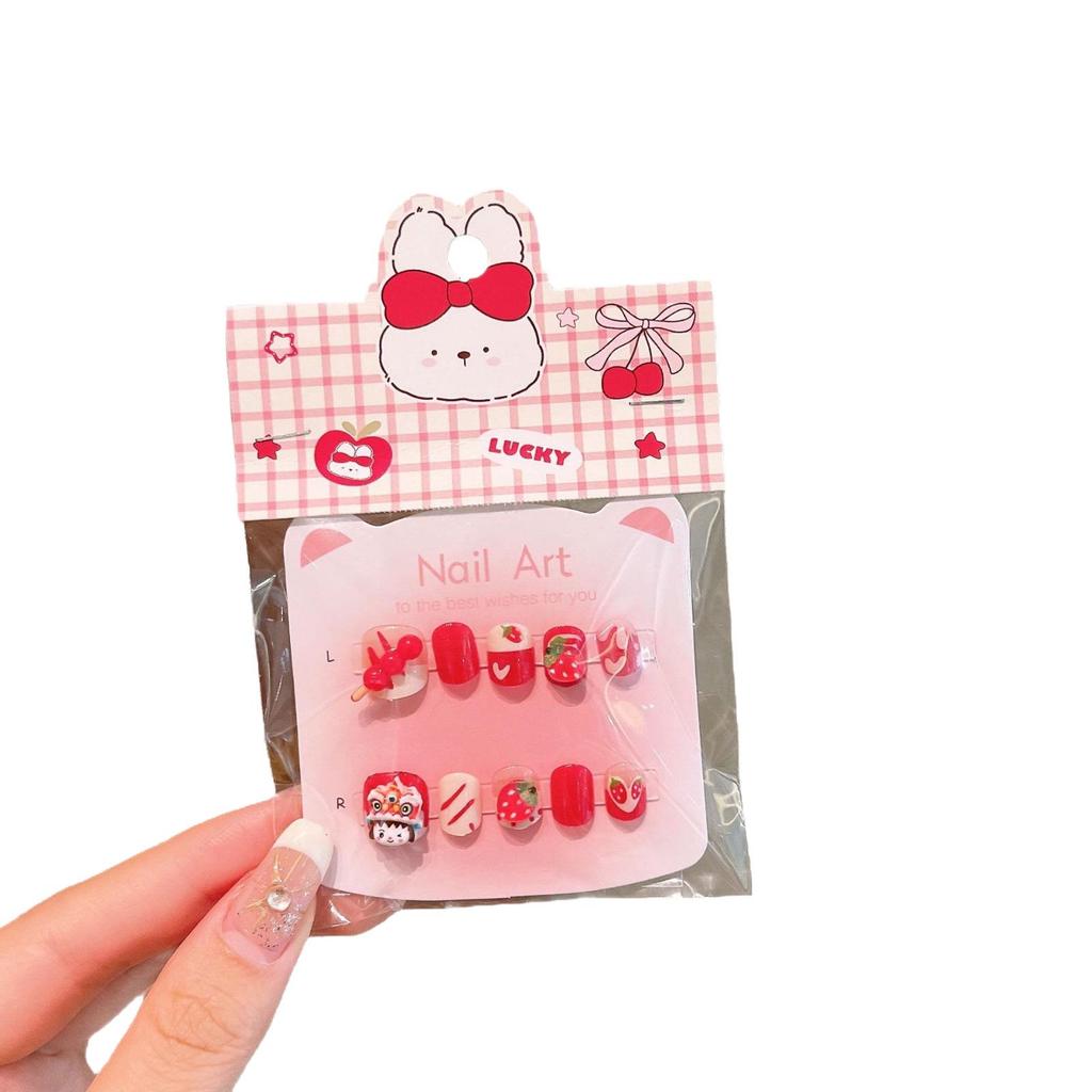 KT Cat Cartoon Nail Art Stickers: Removable Short Wearable Fake Nails for Kids and Women with Jelly Glue, Gift Set
