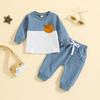 Boys Fall and Winter Color Blocking Suit Long Sleeve Round Neck Top + Pants Two-piece Set