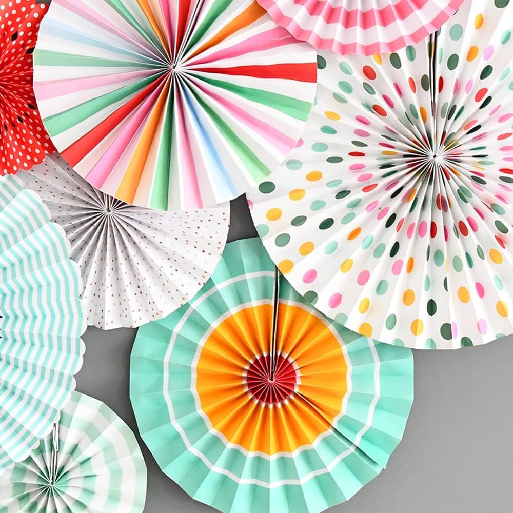 Hanging Paper Fans Party Set, Round Paper Fan Party Decoration, Set of 8 Decorative Flowers for Birthday Baby Boy Shower Graduation Wedding Classroom