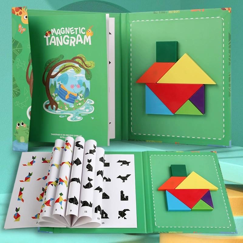Magnetic Tangram Puzzle Intelligence 3D Geometric Shape Jigsaw Puzzle Board Game Montessori Educational Toys for Children Gift