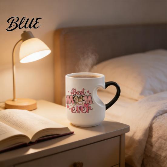 Resistant Mug Ceramic Coffee with Heart-Shaped Handle Best Mom Ever Color Changing Cup Unique Mother's Day Gift for Grandma Hot Beverage