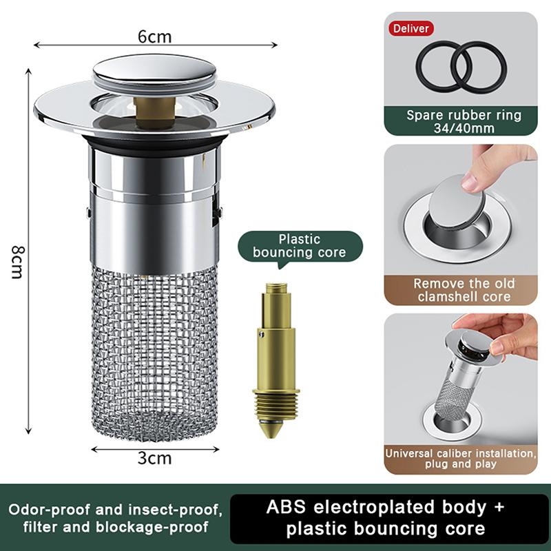 

Bathroom Sink Plug Stopper Pop-Up Sink Drain Strainer Plug Universal Basin Core Drain Filter For 8Cm Depth Shower Sink Filter