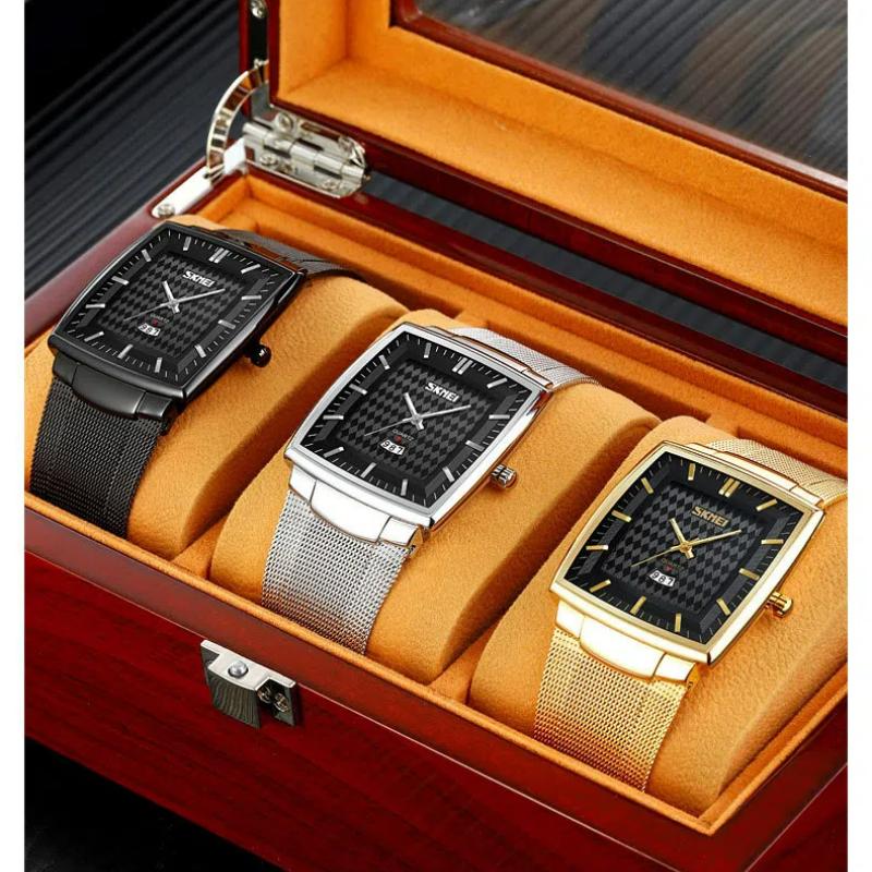 Skmei Luxury Square Quartz Watch Men Business Waterproof Stainless Steel Date Calendar Wristwatches