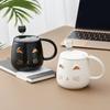 Wysokiej Jakości Kreatywny Kubek dla Kota Kubek Ceramiczny z Pokrywką i Łyżeczką Kubek do Kawy Trójwymiarowy Relief Kocie Uszy Czarny Różowy Biały Kubek Ceramiczny