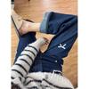 Retro Dunkelblaue Jeans für Damen Frühling Herbst Süße Spitze Schleife Jeans Weiblich Amerikanischer Stil Gerade Locker Weitbeinige Hose