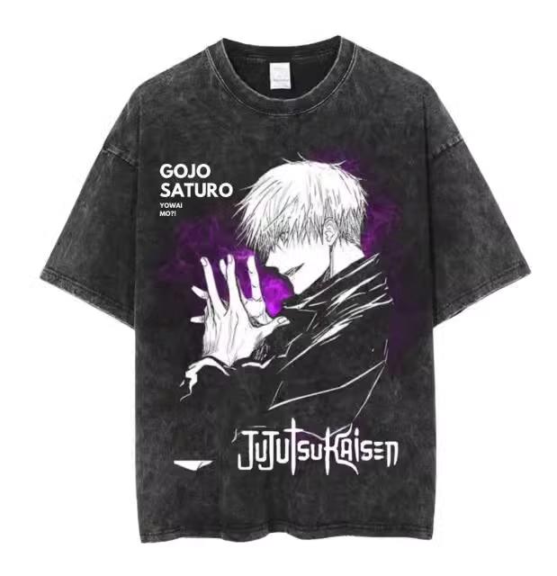 Hot Manga Jujutsu Kaisen T Shirt Gojo Satoru Print Tshirt Vintage Washed Streetwear Men Women Clothes Cotton Oversized Tee Shirt