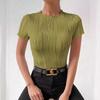 Women's Solid Color Round Neck Slim Short Sleeve T-shirt Top