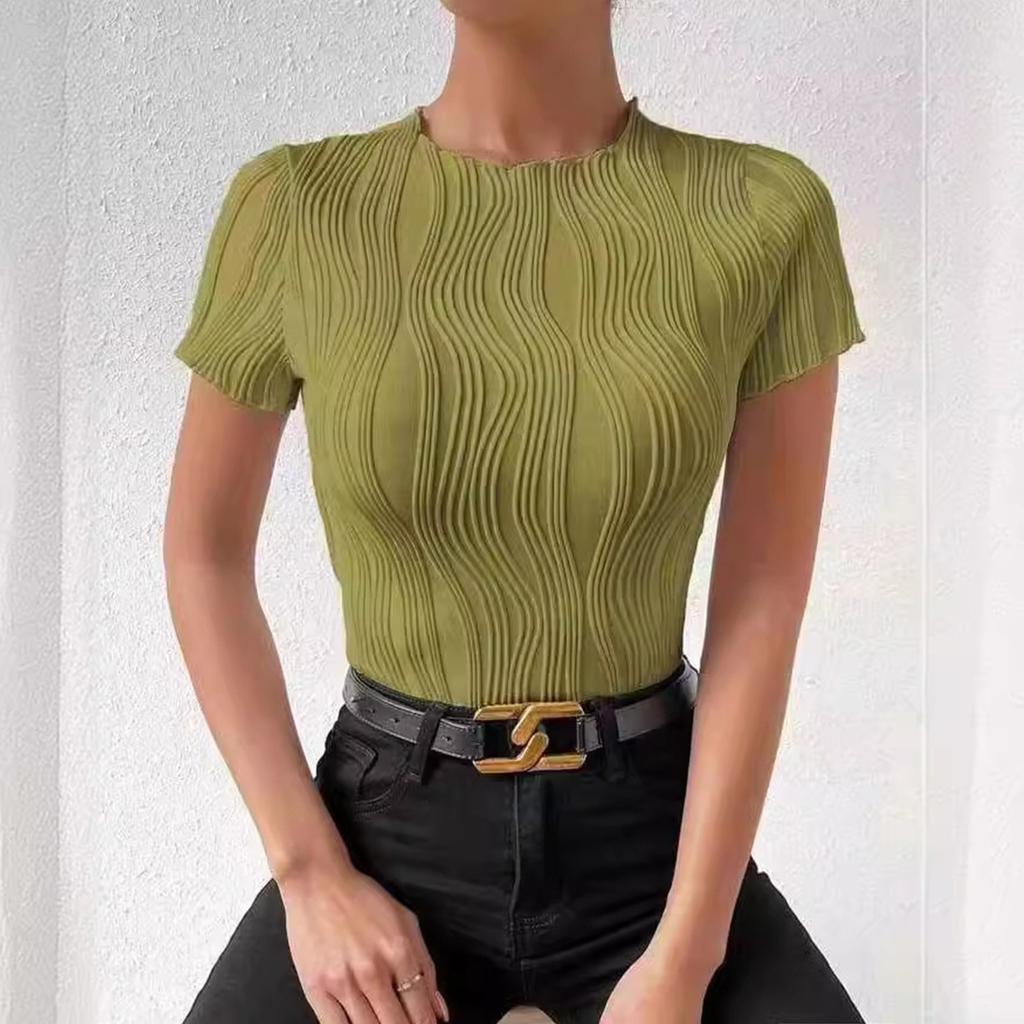 Women's Solid Color Round Neck Slim Short Sleeve T-shirt Top