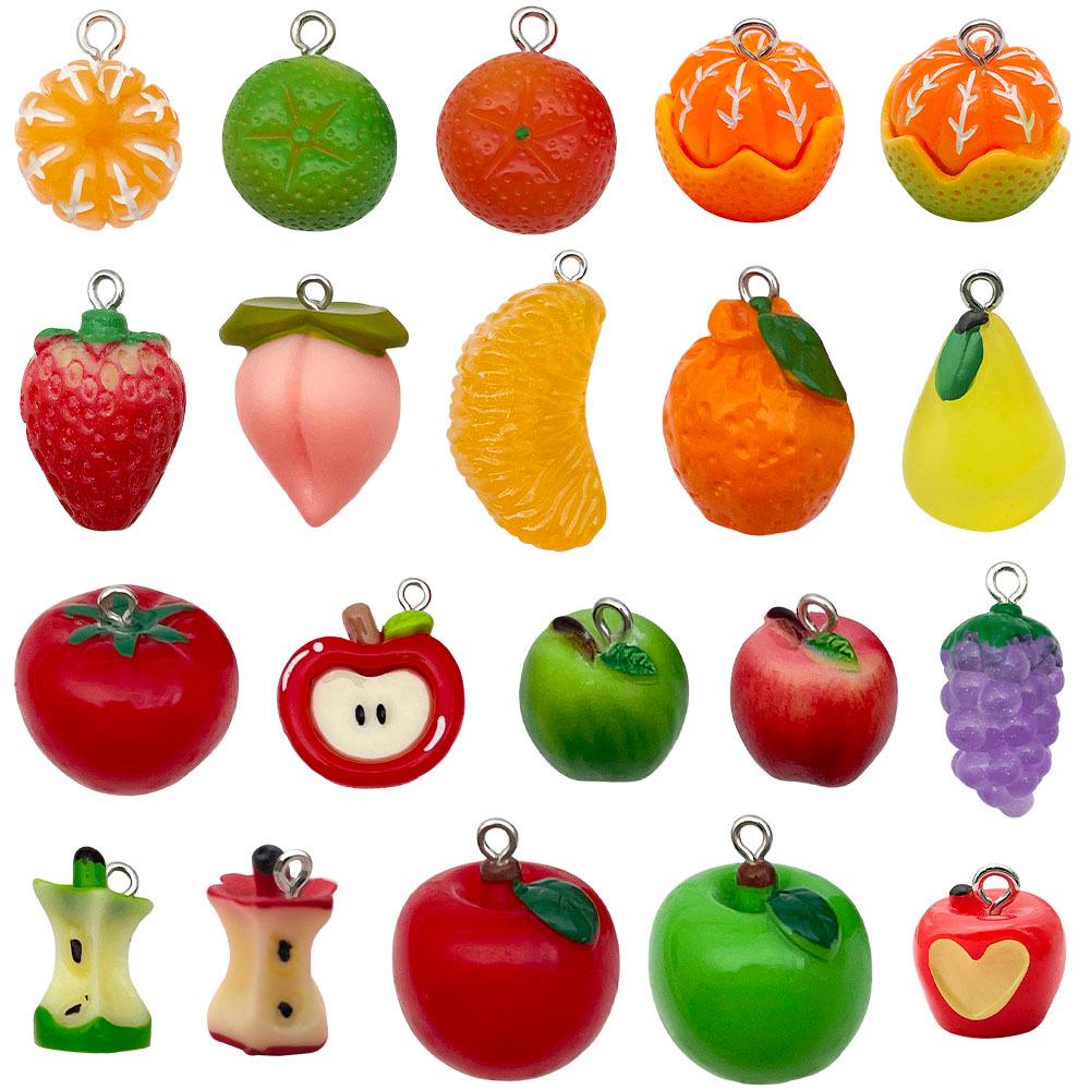 3D Fruit Resin Simulation Ornaments: Lemon, Grape, Strawberry, Apple Accessories for DIY Pendant Necklace