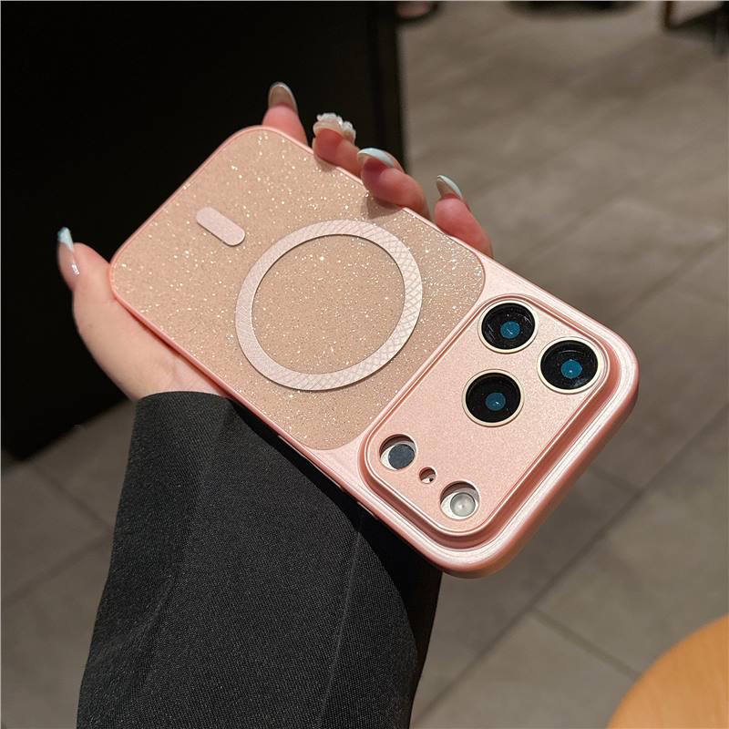 

iPhone 16 Glitter Mesh Magnetic Ring Case, Instantly Transforms to Apple 17 ProMax, Drop-Proof Protective Cover for iPhone 15. 16 Pro розовый
