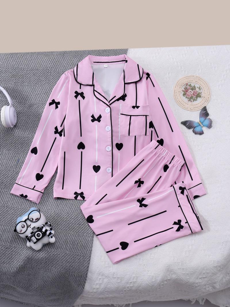 Heart & Butterfly Print Long Sleeve Pajama Set for Girls Size 90